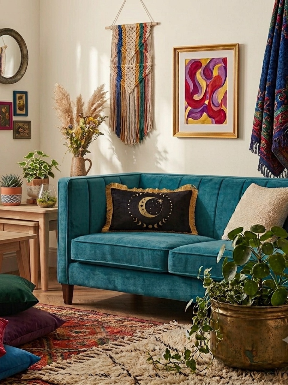 Black Velvet Pillow Cover with Gold Moon Design